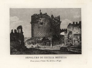 Vue de la ruine du Tombeau de Caecilia Metella, Sepolcro di Cecilia Metella, Rome