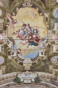 Vue de la voûte avec fresque de la Salle des Théatins, Chiesa di San Vincenzo, Piacenza, Émilie-Romagne, Italie