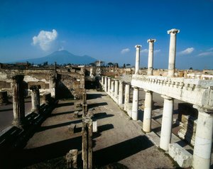 Vue du forum de Pompéi et du Vésuve