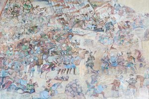 Peintures murales au portail de Qeysarieh, place Imam Naqsh-e Jahan, Ispahan, Iran