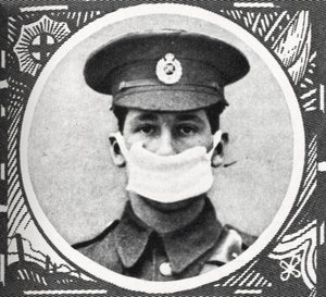 Première Guerre mondiale - Homme portant un respirateur en coton