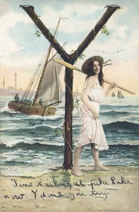 Y : Une femme pieds nus, vêtue d