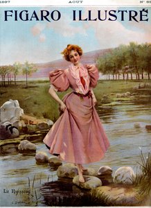 Jeune femme traversant un ruisseau - De Figaro Illustré, août 1897