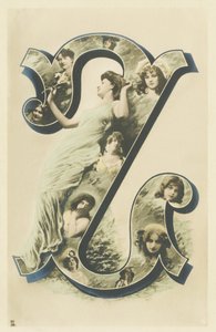 Z : photo-portrait de femme dans un long drapé bleu, plusieurs bustes de femmes dans la lettre - Portraits alphabétiques de femmes. A. L. éditeur - Unbekannt