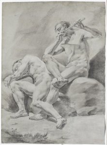 Deux hommes nus, dormant et jouant de la flûte