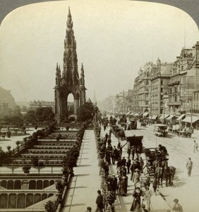 Princes Street et le Monument Scott, Édimbourg, Écosse, fin du 19ème siècle - Underwood and Underwood
