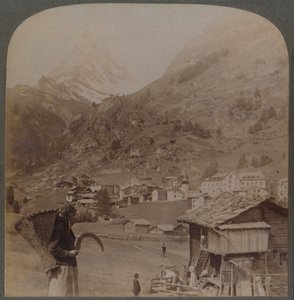 Le sanctuaire des esprits alpins - le charmant Zermatt et le Cervin, Suisse, 1901 - Underwood and Underwood