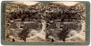 La vallée de Cédron et le village de Siloé, hors des murs de Jérusalem, Palestine, 1896 - Underwood and Underwood