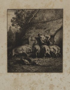 Femme nourrissant des porcs - Unidentified