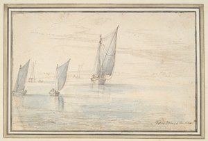 Cinq bateaux naviguant sur une rivière - Unknown