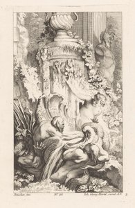 Fontaine avec tritons et statue de satyre