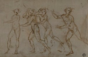 Quatre hommes nus courant (recto) ; Sainte Famille avec l