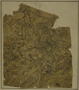 Fragment : Guerriers armés à cheval combattant des fantassins - Unknown
