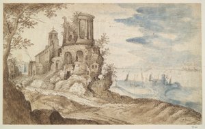 Paysage imaginaire avec le temple de Sibylle, Tivoli - Unknown