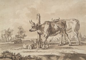 Pré avec vaches et moutons - Unknown