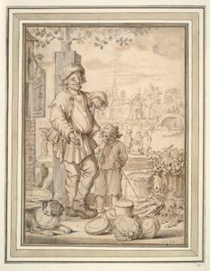 Homme paysan et enfant au marché
