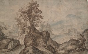 Paysage Rocheux avec Villes au Loin - Unknown