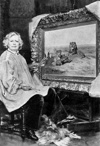 Rosa Bonheur (1822-1899) peintre animalière française ici devant une de ses toiles représentant des lions vers 1875