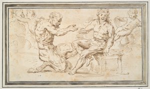 Satyre et jeune homme assis avec putti - Unknown