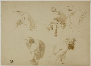 Croquis de mère et enfant, homme accroupi