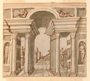 Décor de scène : perspective architecturale - Unknown