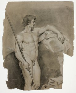 Nu masculin debout avec bâton