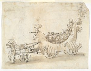 Deux études de costumes (recto); Char en forme de licorne (verso)