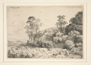 Sans titre [paysage avec moutons et berger]