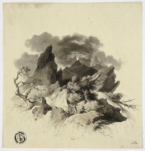 Tempête Violente dans les Montagnes avec Volcan en Éruption au Loin - Unknown