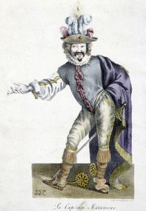 Personnage de théâtre du XVIe siècle : Capitan Matamore, Arts Déco