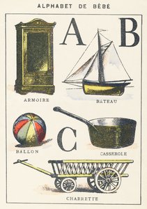 A B C : armoire, bateau, ballon, pot, charrette