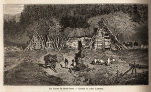 Un buron de Mont-Dore (Mont Dore), un bâtiment situé dans les pâturages de montagne du centre de la France, fonctionne de manière saisonnière, utilisé pour fabriquer du fromage de mai à octobre et pour abriter les vaches. Gravure pour illustrer le voyage a