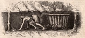 Une fille enchaînée à un chariot plein de charbon et le traînant dans une mine de charbon anglaise - Unknown