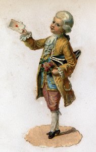 Un messager (18ème siècle) portant une lettre scellée. Chromolithographie vers 1890.