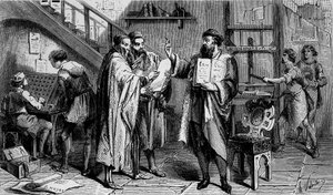 Une imprimerie au 15e siècle, gravure 19e siècle - Unknown artist