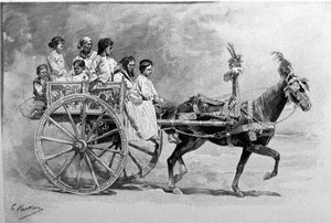 Un char traditionnel sicilien. Gravure du 19ème siècle