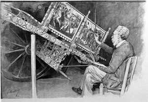 Un peintre de char traditionnel sicilien. Gravure du 19ème siècle