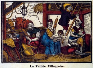 Une vie nocturne de village : une famille de paysans dans une grange