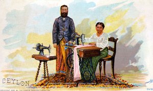 Publicité pour les machines à coudre Singer, Ceylan (Sri Lanka actuel). 1892