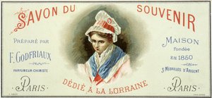 Étiquette publicitaire du « Savon du souvenir, préparé par F. Godfriaux - Maison fondée en 1850 ». Chromolithographie du 19e siècle - Unknown artist