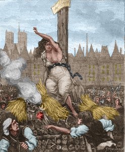 Affaire des Poisons : Catherine Deshayes, épouse Monvoisin et surnommée La Voisin, fut mise sur le bûcher, assise et liée avec du fer ; elle jurait et repoussait la paille - dans « Paris à travers les siècles » de Kenouillac