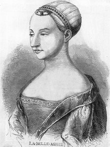Agnès Sorel (1422-1450) (Dame de Beauté-sur-Marne), connue sous le nom de "La Belle Agnès", favorite de Charles VII. Gravure du 19ème siècle