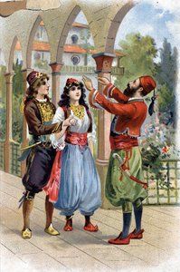 Ali Baba. (Ali-Baba) (Contes des Mille et Une Nuits) : pour récompenser Morgiane, Ali Baba la donne en mariage à son fils. Chromolithographie du XIXe siècle - Unknown artist