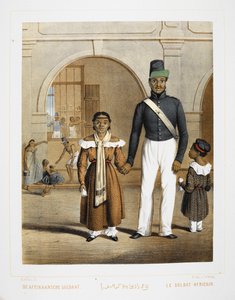 Un soldat africain avec sa famille. Habitants d