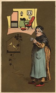 Une vieille femme tenant une tasse près d