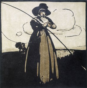 Pêche à la ligne : Femme préparant son hameçon - calendrier - Unknown artist