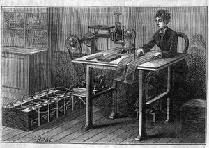 Application des batteries Faure : machine à découper les tissus actionnée par l