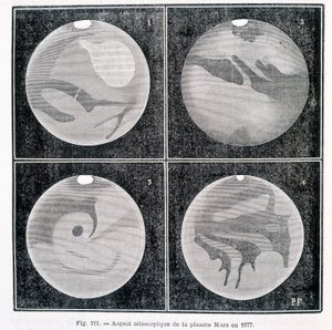 Aspects télescopiques de la planète Mars en 1877 - dans "Astronomie Populaire" par Camille Flammarion, éd. Marpon & Flammarion