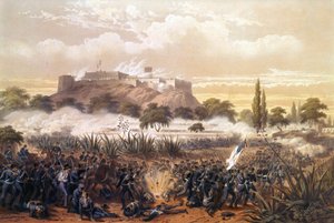 Assaut de Chapultepec en septembre 1847 pendant la guerre entre les États-Unis et le Mexique. Gravure de 1850.