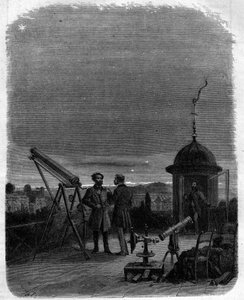 Astronomes observant avec leurs lunettes astronomiques la planète Mercure dans le ciel de Paris, 17 février